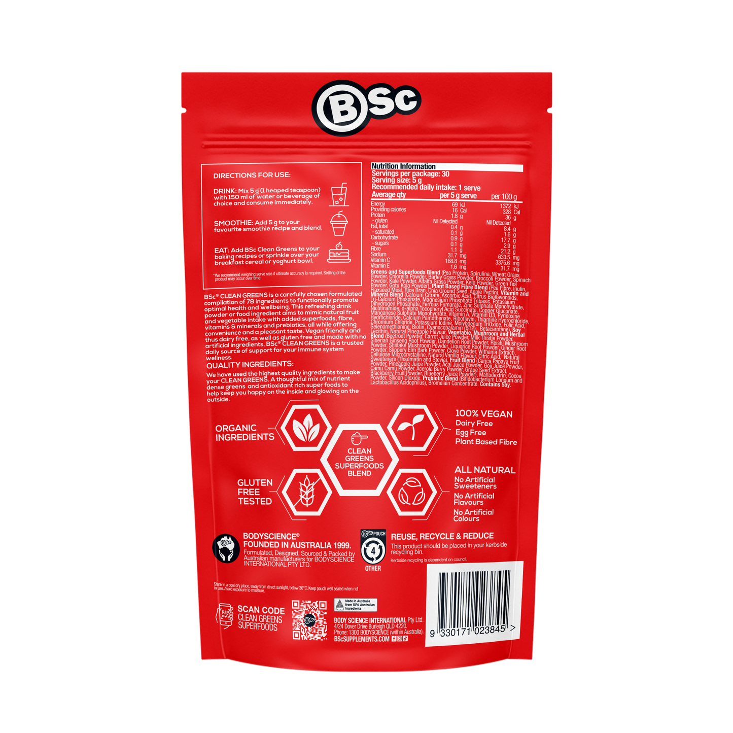 BSc Clean Greens Tropical - 30 serves