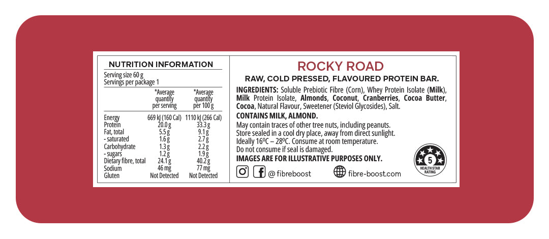 Fibre Boost Cold Pressed Bars - High Protein & High Fibre - Box of 12 x 60g Bars