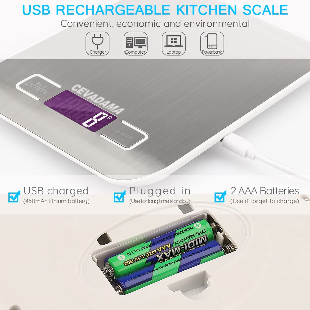 Cevadama USB Rechargeable Digital Kitchen Scales