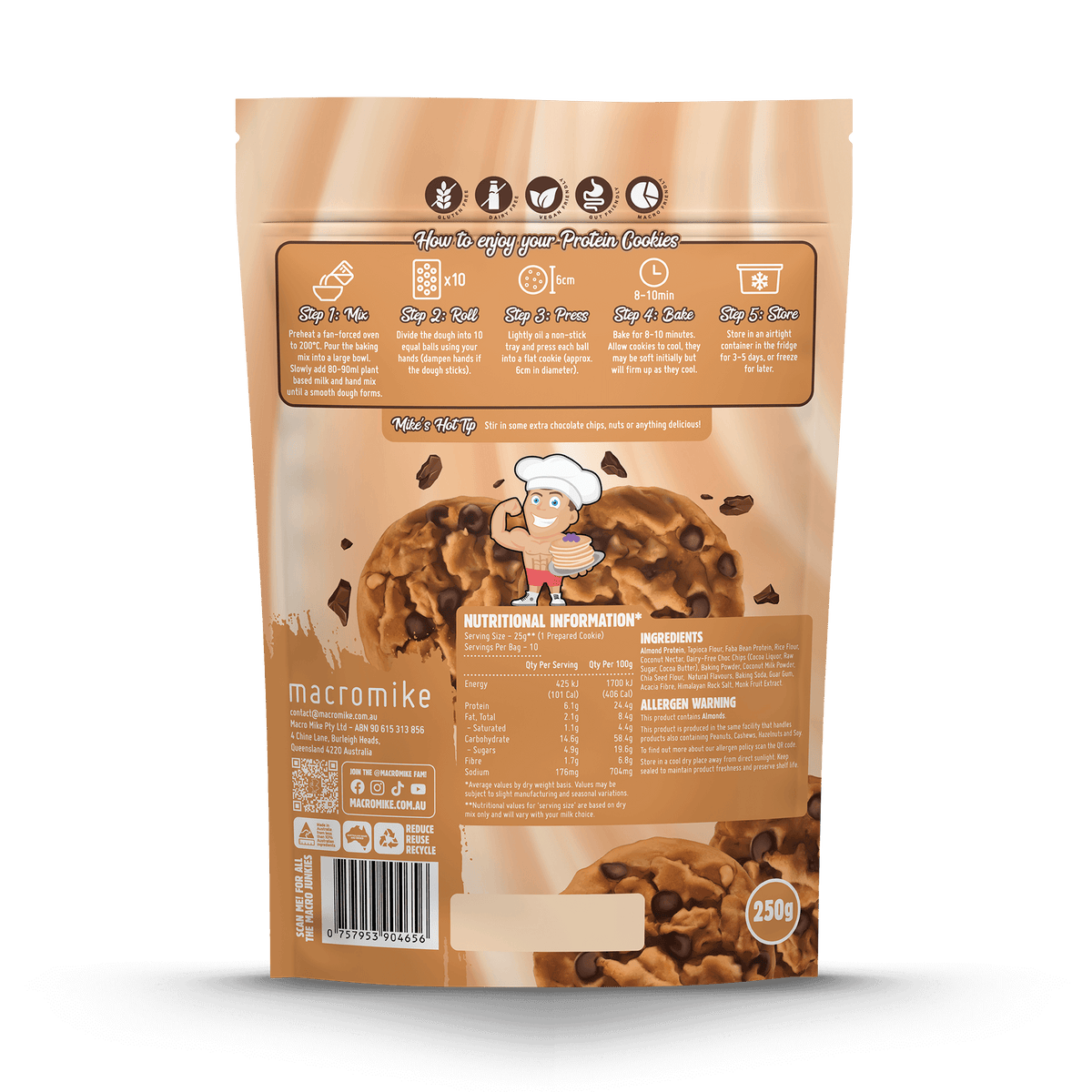 Marco Cookies Macro Mike Choc Chip Cookie Baking Mix - 250g Bag – Snowy Mountains ...