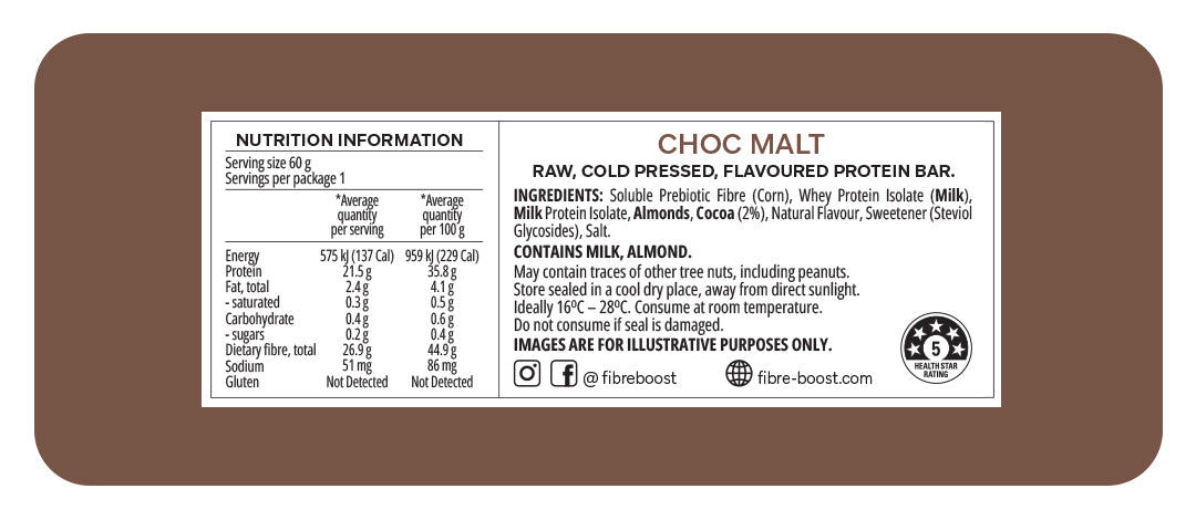 Fibre Boost Cold Pressed Bars - High Protein & High Fibre - Box of 12 x 60g Bars